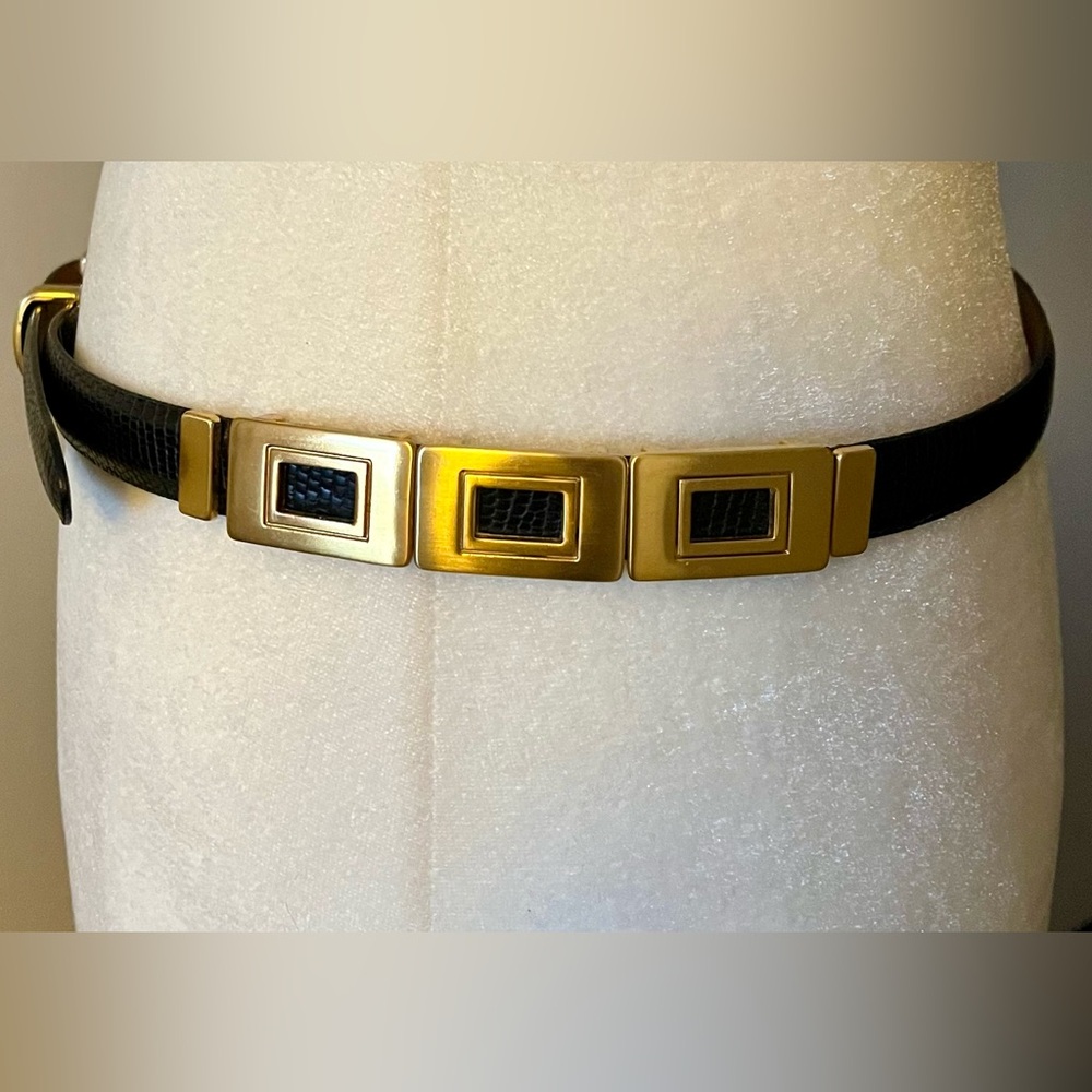 Ladies Black Belt with Goldtone Accents - Picture 2 of 6